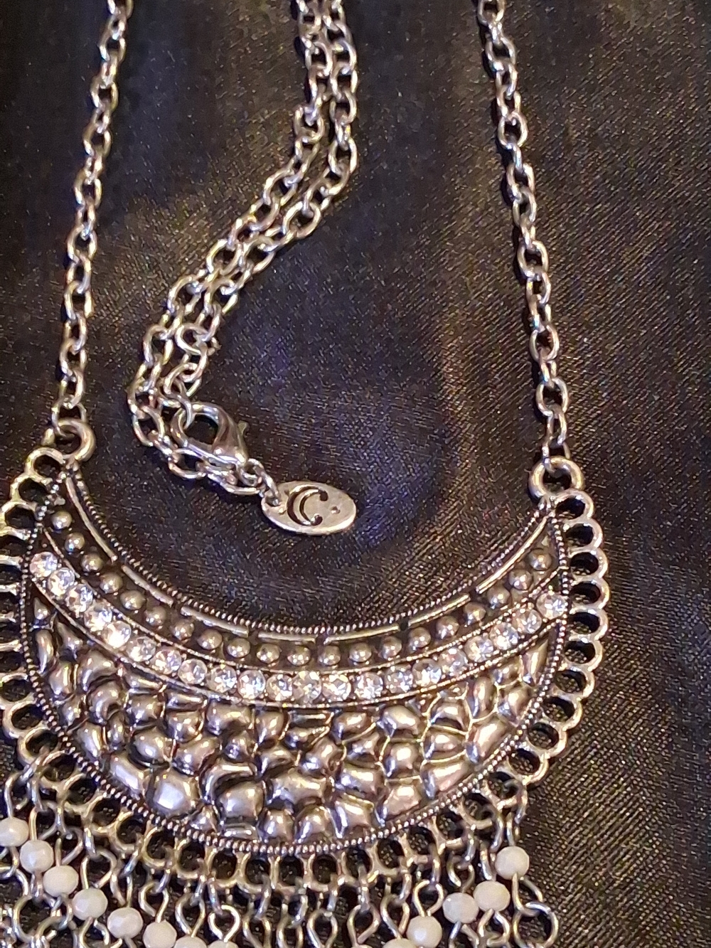 Lot of 3 Boho Statement Necklaces Vintage Elephant Pendant Crescent Fringe Tasse - Picture 8 of 8